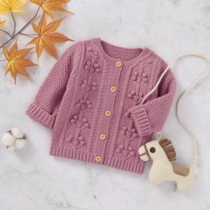 Baby Girl Solid Handmade Bubble Ball 3D texture knitted Cardigan
